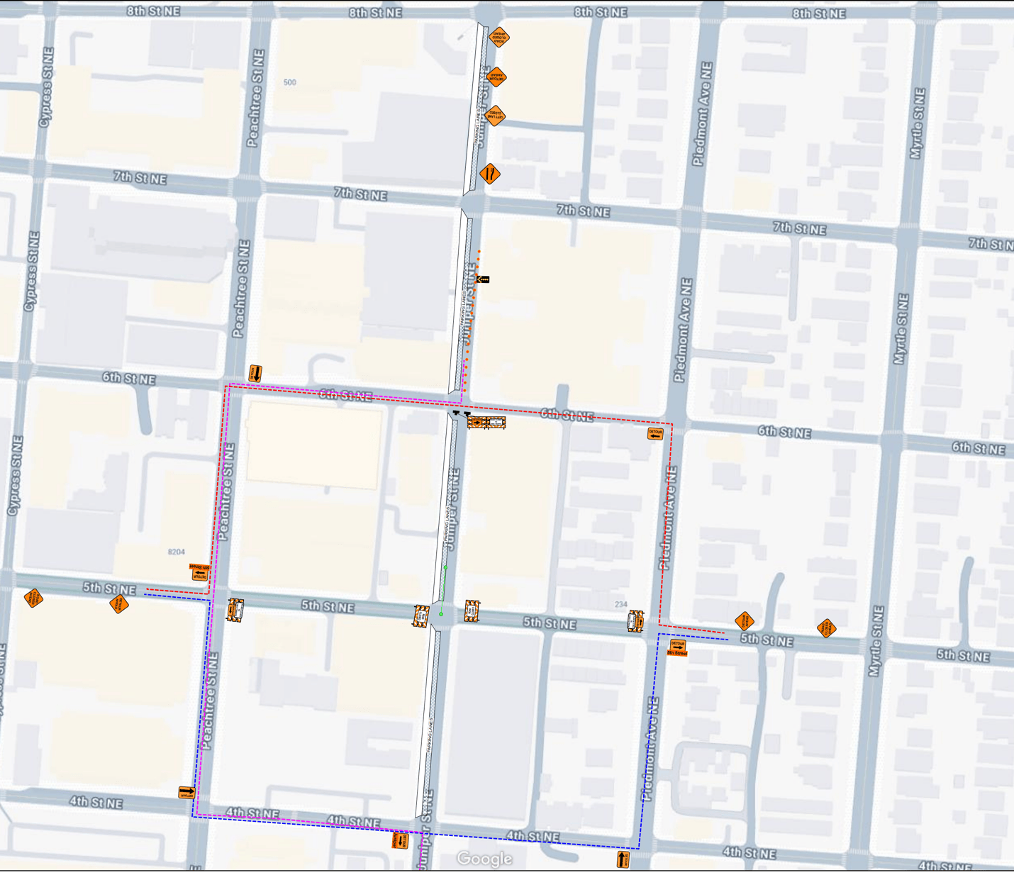 Road Closure on Juniper Street NE Map
