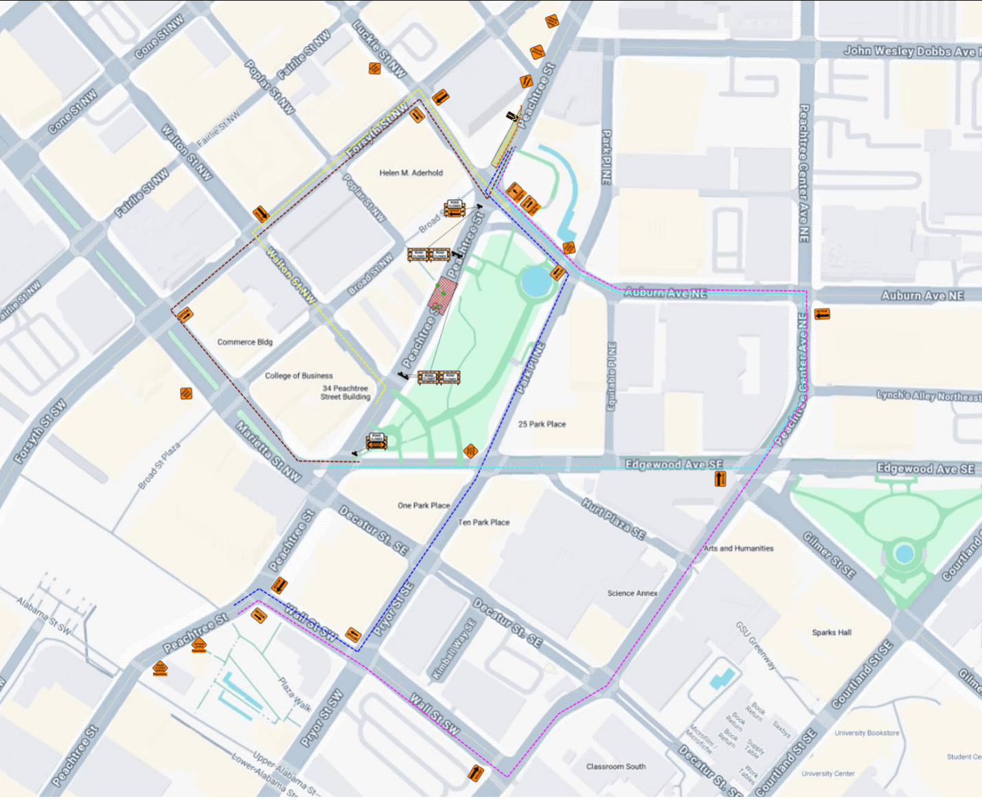 Road Closure on Peachtree Street Map