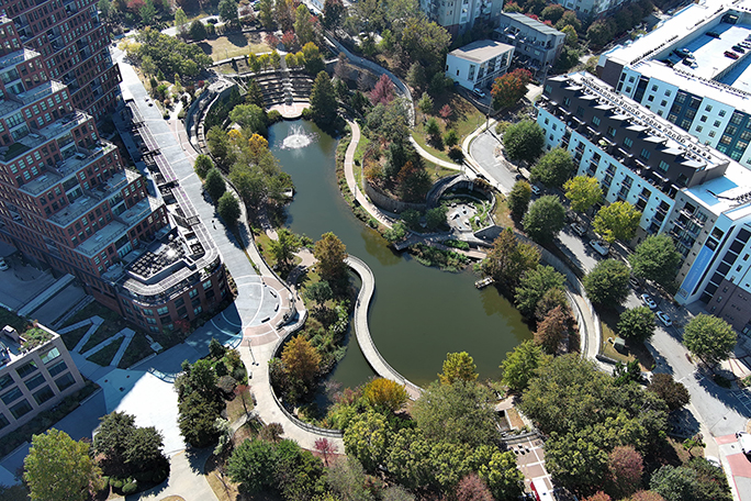 Drone Shot of Historic Fourth Ward Pond