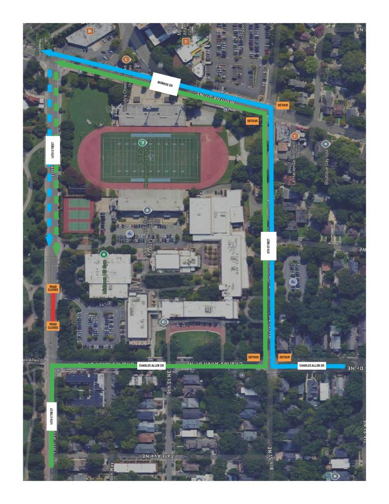 Map for 24-hour Lane Closures on 10th Street NE
Due to Sewer Mainline Work